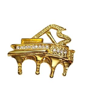 Danecraft Grand Piano Brooch Pin Gold Tone Signed Rhinestones